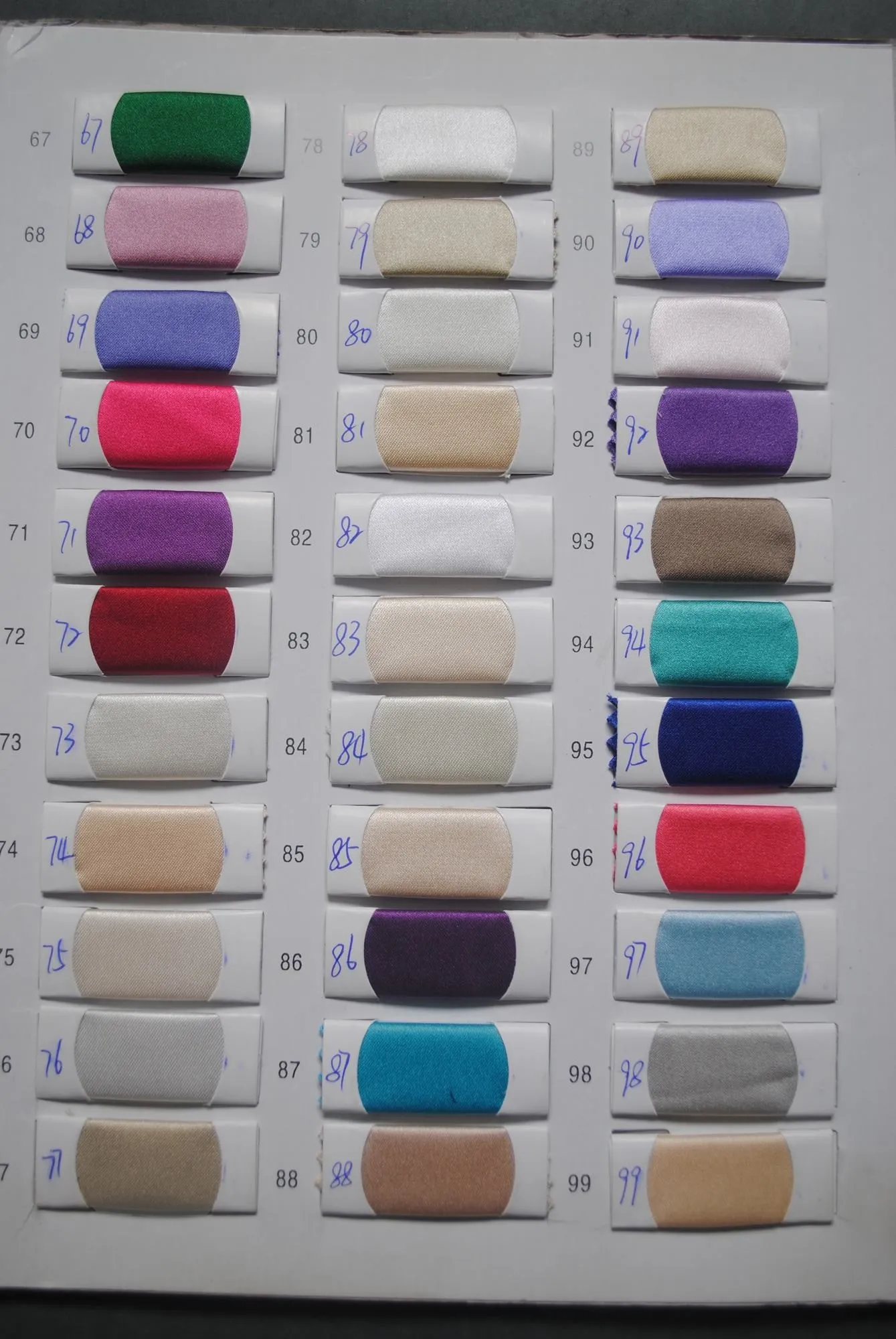 Satin Color Chart