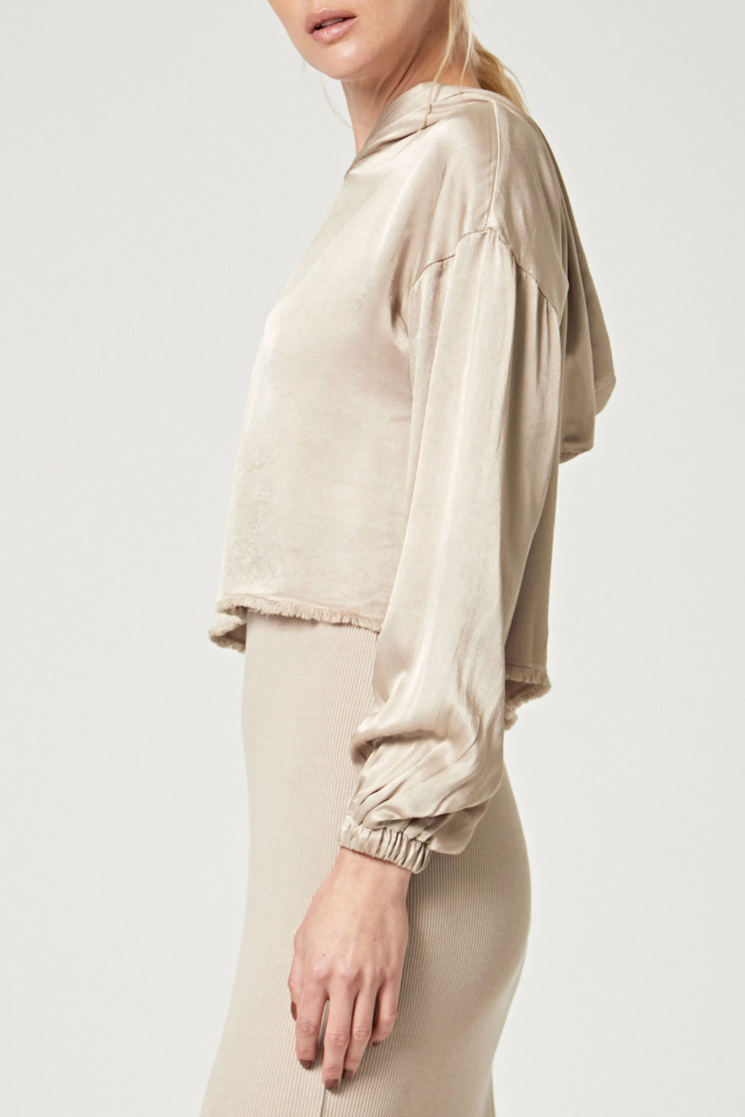 Satin Raw Edge Hoodie