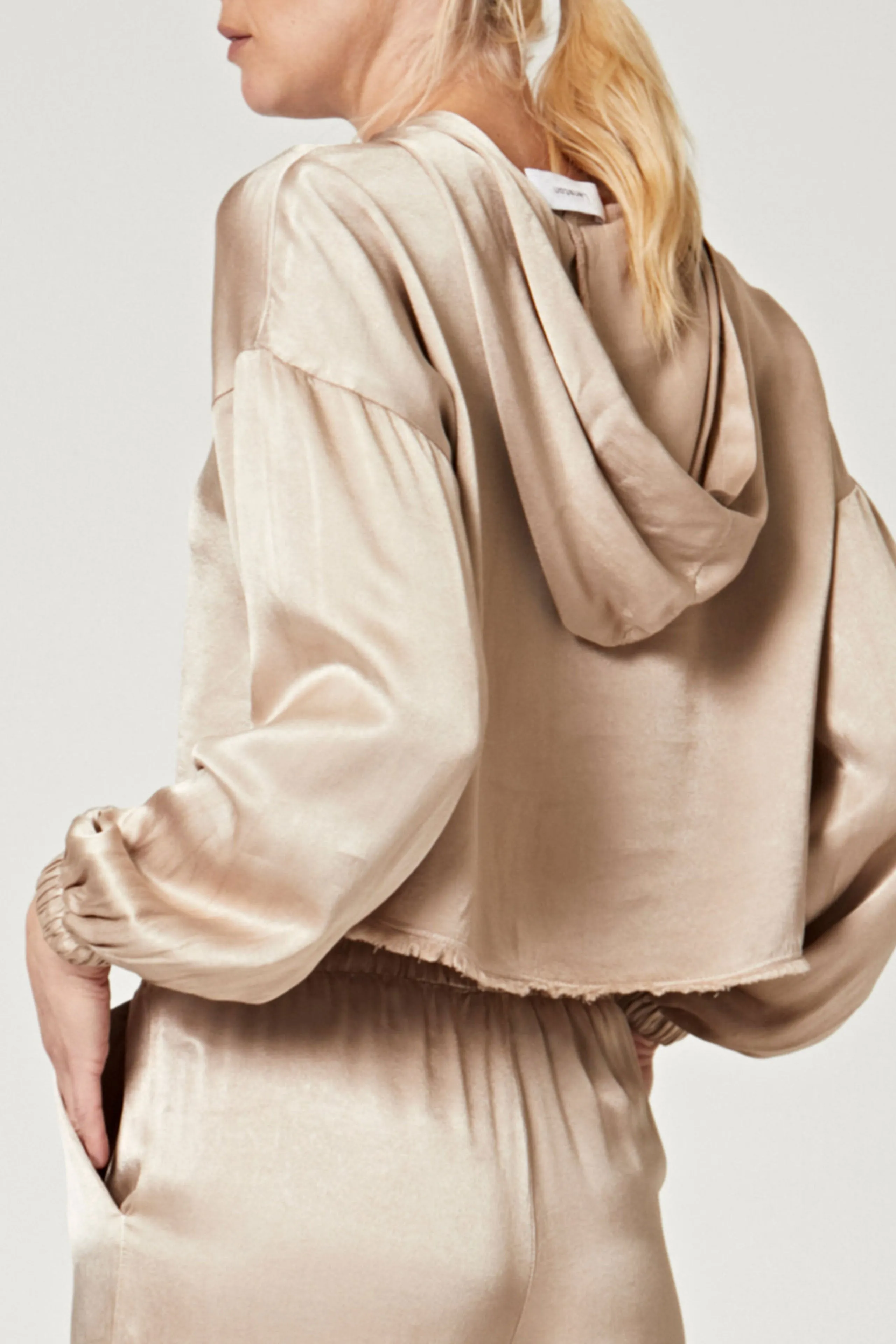 Satin Raw Edge Hoodie