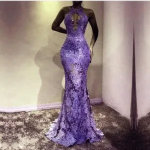 sexy formal dresses purple evening dresses long Lace Applique mermaid modest beaded evening gown e