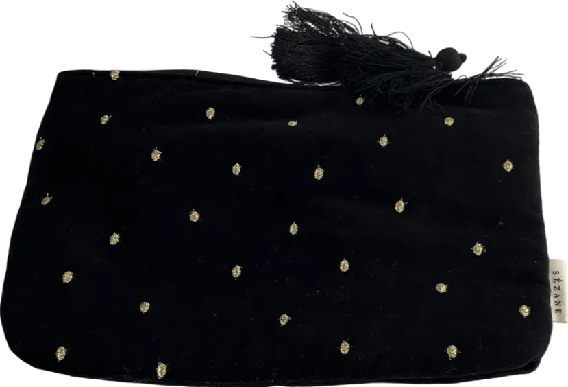 Sezane Black /Gold Velvet Small Clutch Bag