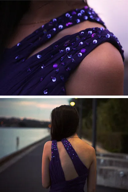 Sheath One-shoulder Sleeveless Floor Length Beaded Chiffon Evening Dress