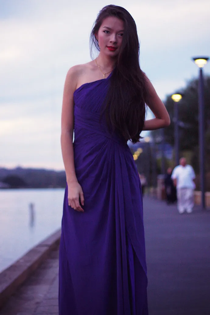 Sheath One-shoulder Sleeveless Floor Length Beaded Chiffon Evening Dress