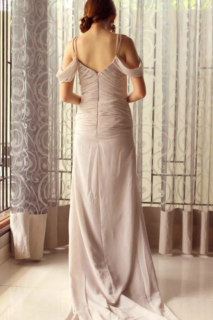 Sheath Spaghetti Strap Floor Length Tulle Rhinestone Evening Dress