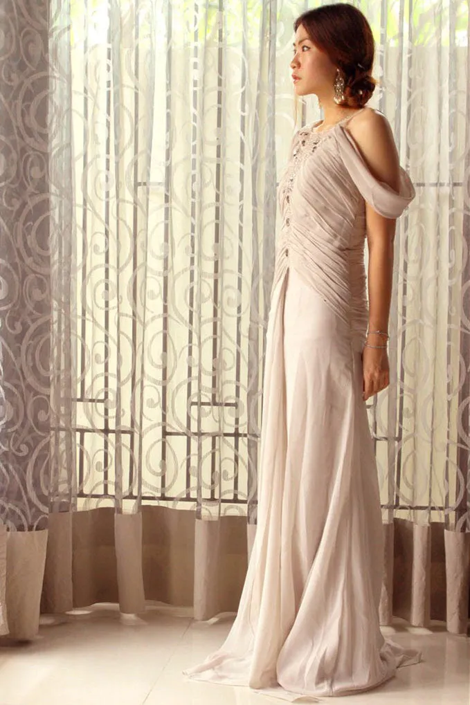 Sheath Spaghetti Strap Floor Length Tulle Rhinestone Evening Dress