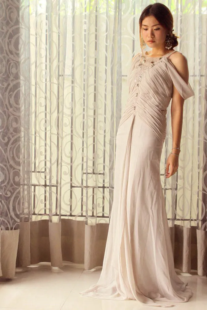 Sheath Spaghetti Strap Floor Length Tulle Rhinestone Evening Dress