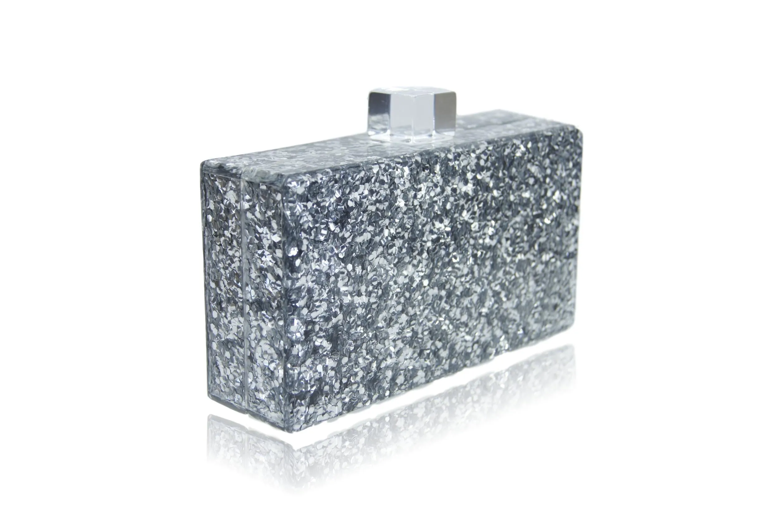 Silver Glitter Acrylic Box Clutch
