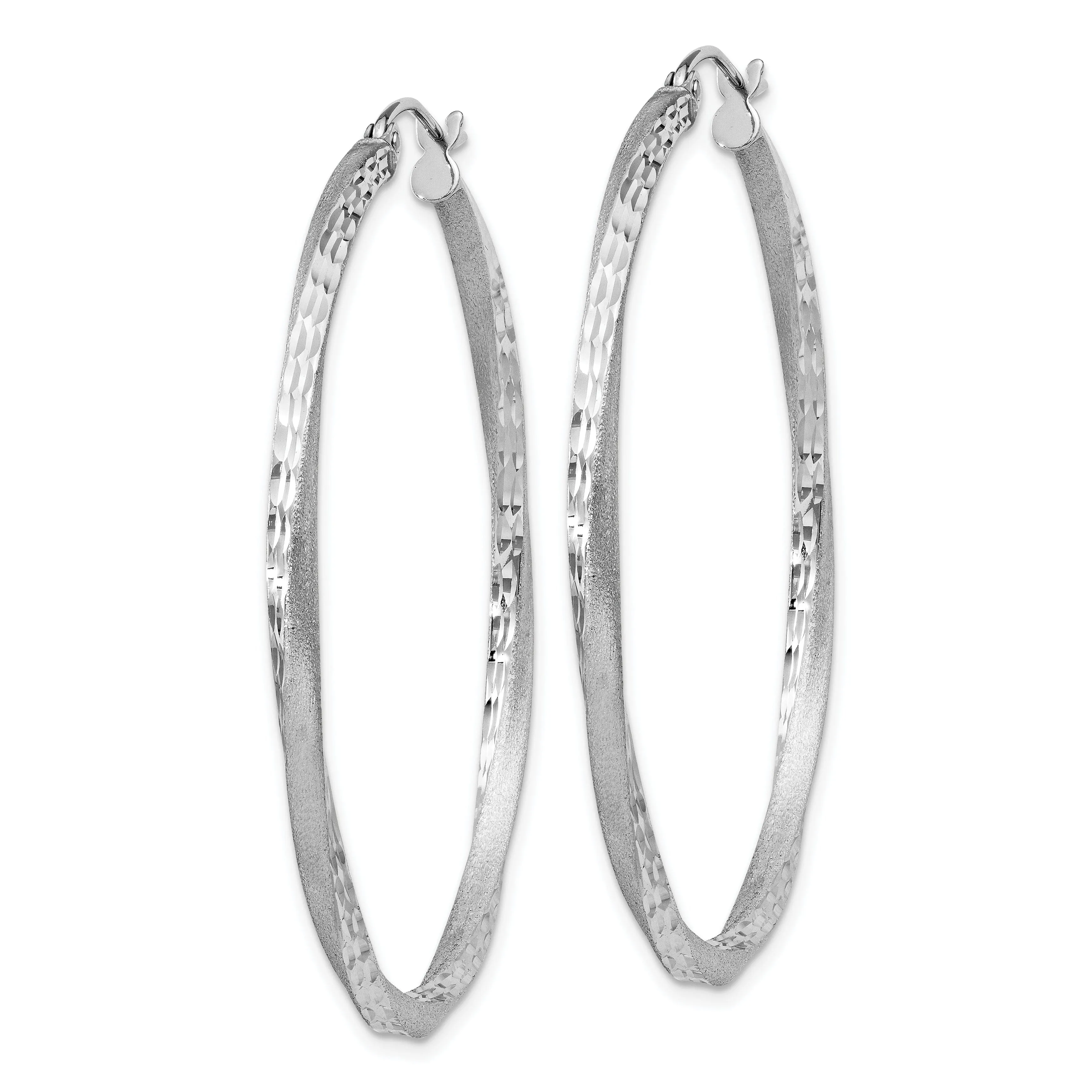 Silver Satin Diamond Cut Twist Hoop Earrings