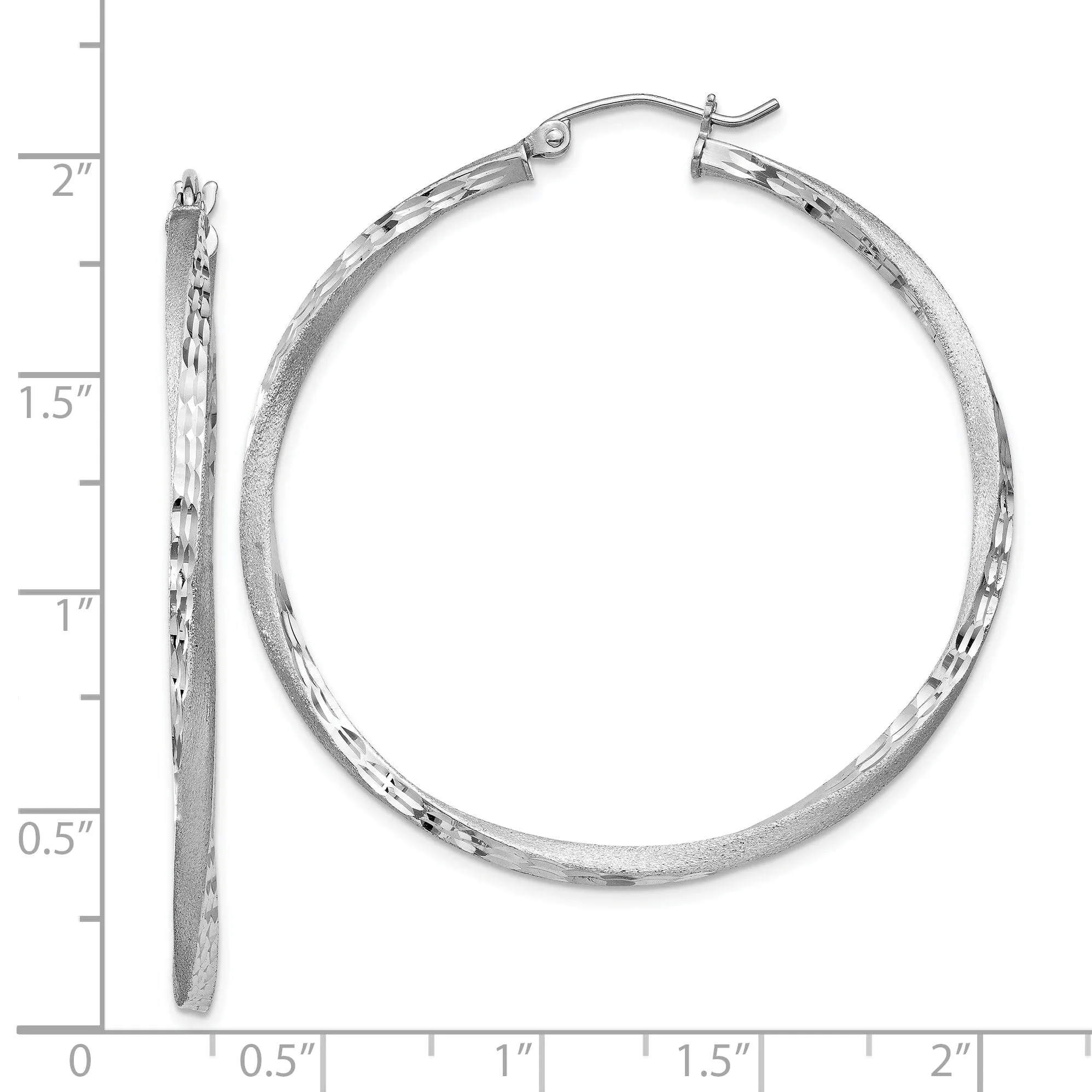 Silver Satin Diamond Cut Twist Hoop Earrings