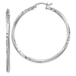 Silver Satin Diamond Cut Twist Hoop Earrings