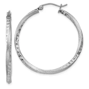 Silver Satin Diamond Cut Twist Hoop Earrings