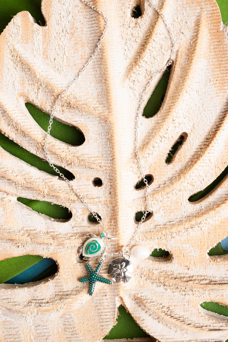 Silvertone Sealife Charm Pendant Necklace