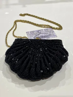 Small Beaded Evening Pouch with Gold Long Chain