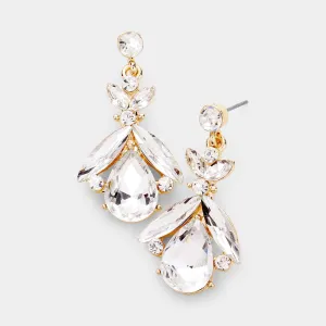 Small Clear Crystal Abstract Dangle Earrings on Gold| 468028