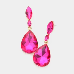 Small Double Fuchsia Crystal Teardrop Earrings  | 589187
