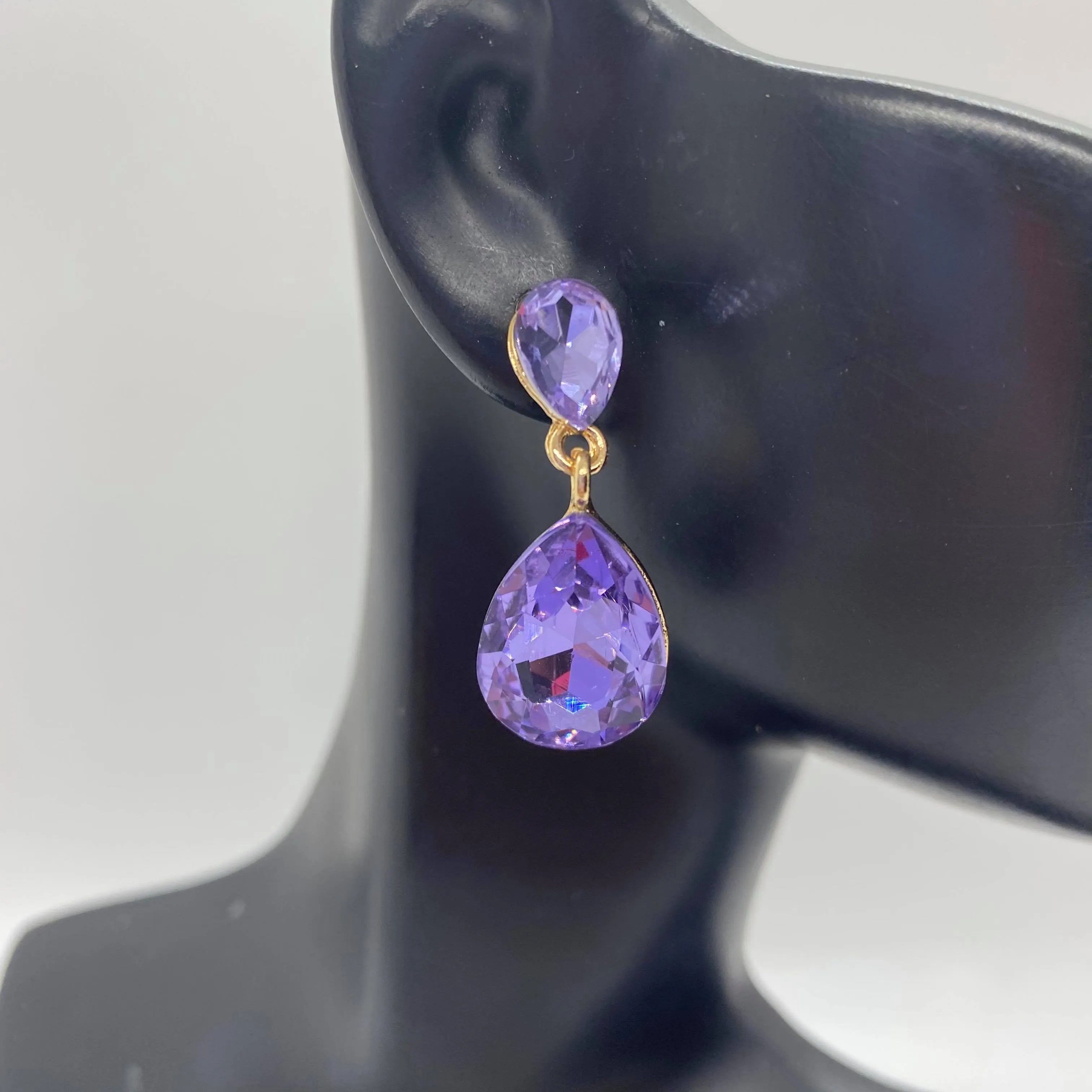 Small Lavender Crystal Teardrop Dangle Earrings | Little Girls | Older Girls Interview | 488244