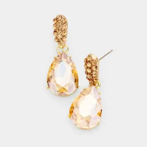 Small Light Topaz Crystal and Rhinestone Teardrop Dangle Earrings on Gold | Little Girls | Older Girls Interview | 428188