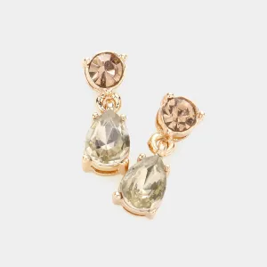 Small Light Topaz Round Teardrop Dangle Pageant Earrings | Interview Earrings | 586692