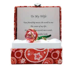 Small Messenger 'A Rose To My Wife' Glass Pink Rose Figuring in Gift Box