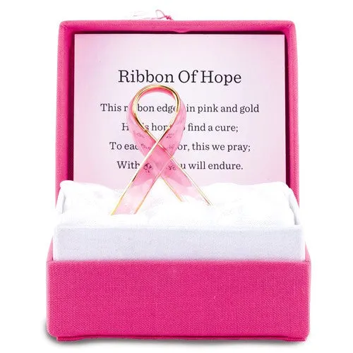 Small Messenger Pink 'Ribbon of Hope' Gift Boxed Glass Figurine