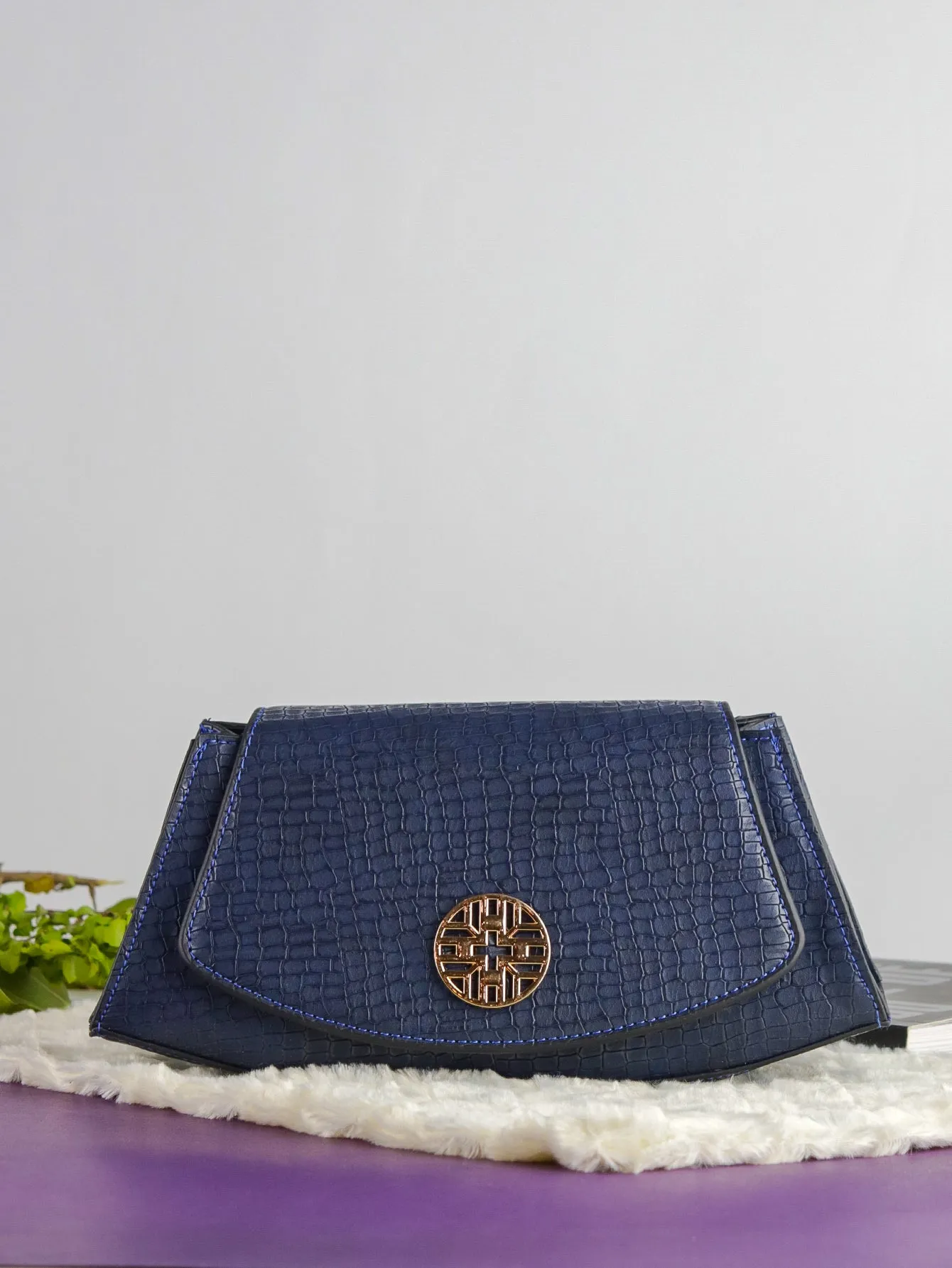Snakeskin Pattern Flap Chain Evening Bag - Dark Blue - FD ⚡