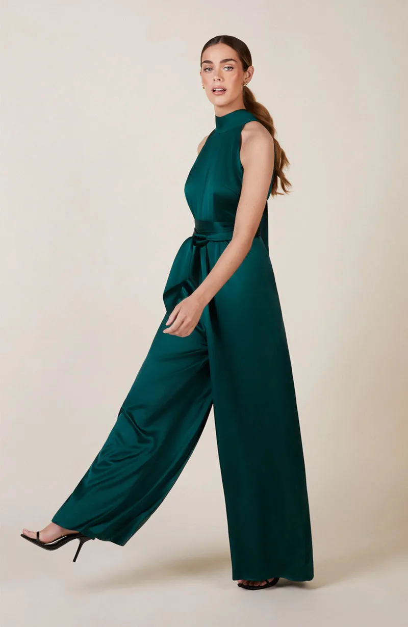 Soho Jumpsuit in Forest Green Satin