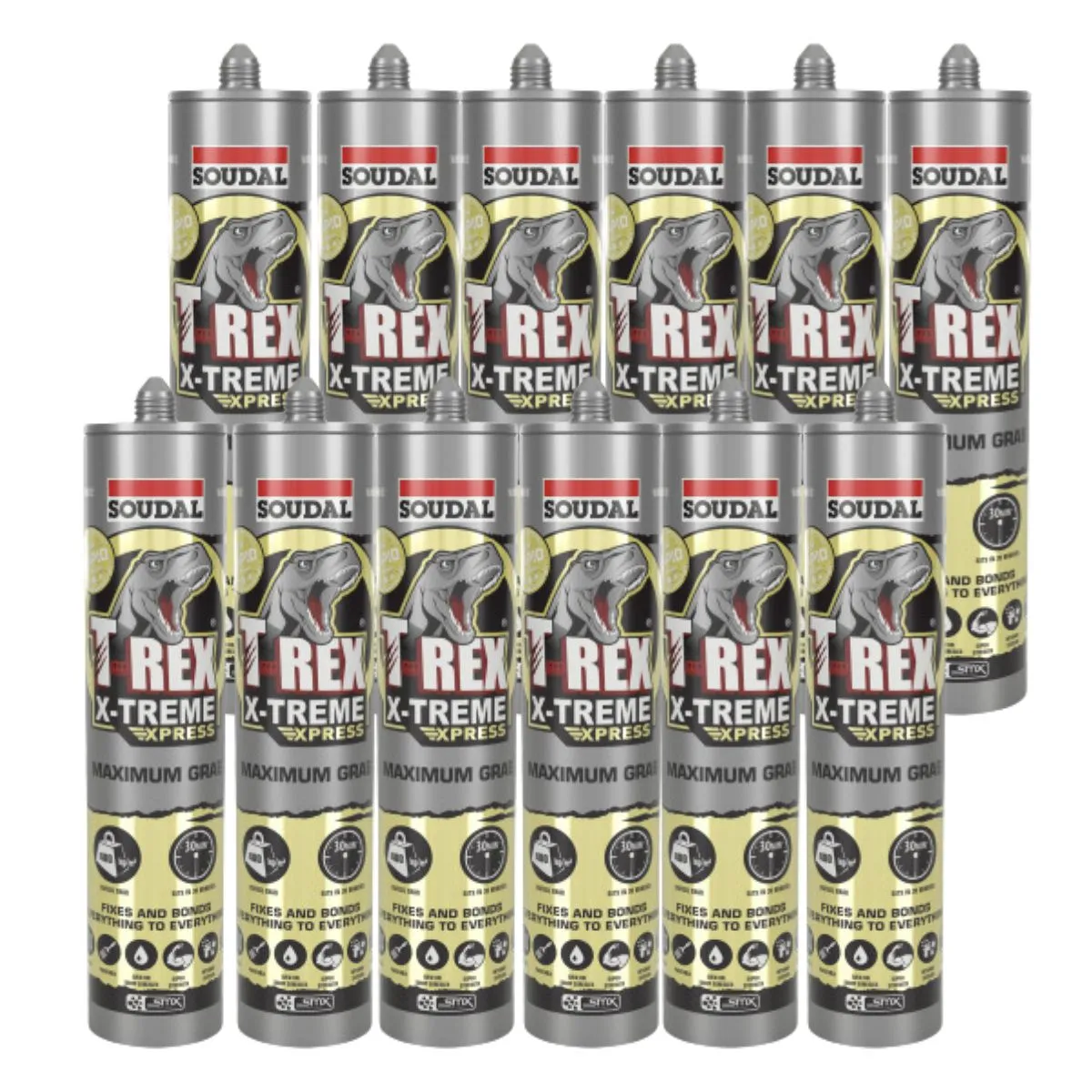 Soudal 154831 T-Rex X-TREME Xpress Maximum Grab (Box of 12) - Black