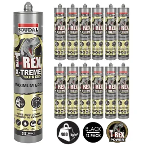 Soudal 154831 T-Rex X-TREME Xpress Maximum Grab (Box of 12) - Black