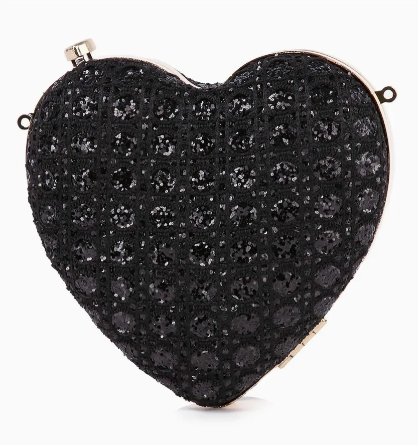 Sparkling Heart Evening Bag - Black or Gold