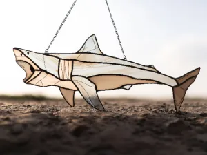 Stained Glass Shark Suncatcher, Gray Fish Window Hangings