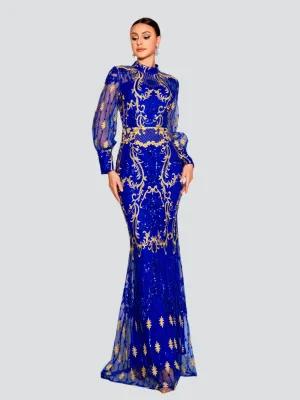 Stand Collar Lantern Sleeve Sequin Dress GM00401