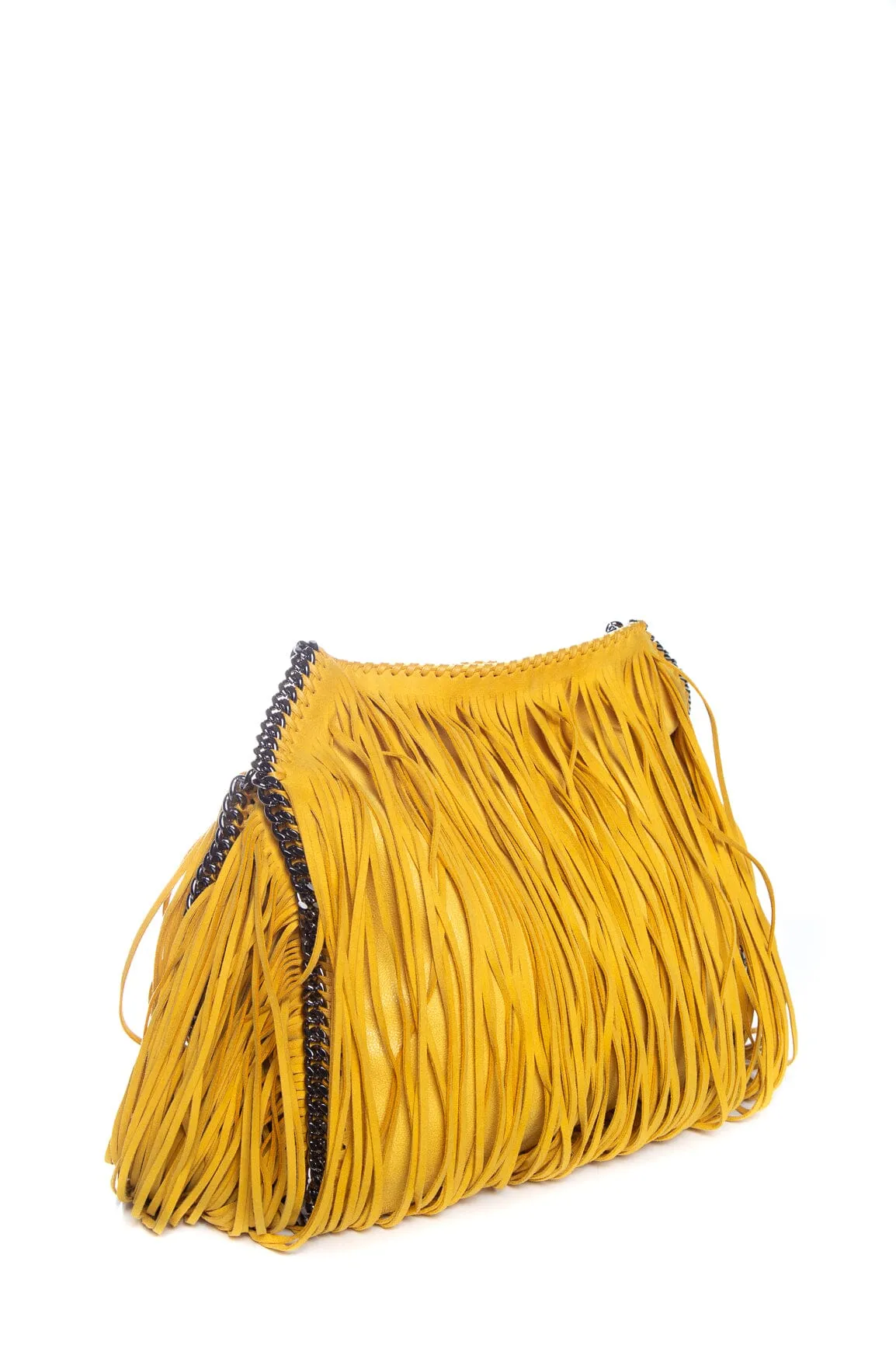 Stella McCartney Yellow Shaggy Deer Fringe Falabella Handbag