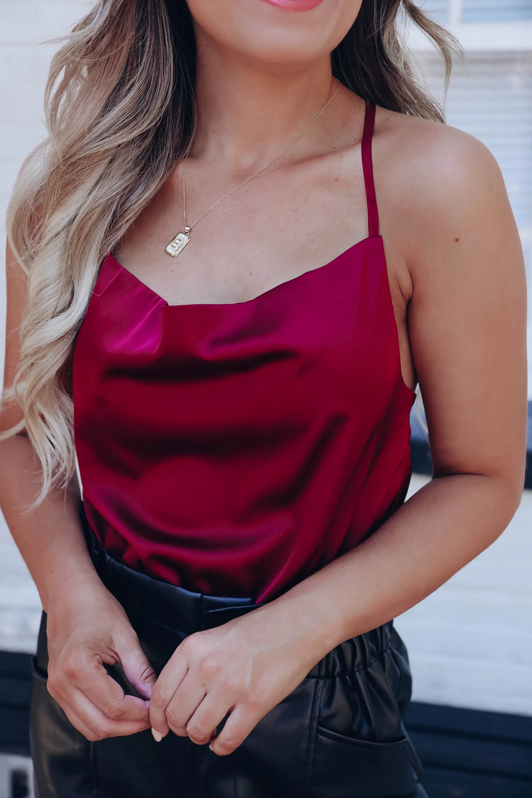 Stellar Satin Bodysuit - Wine