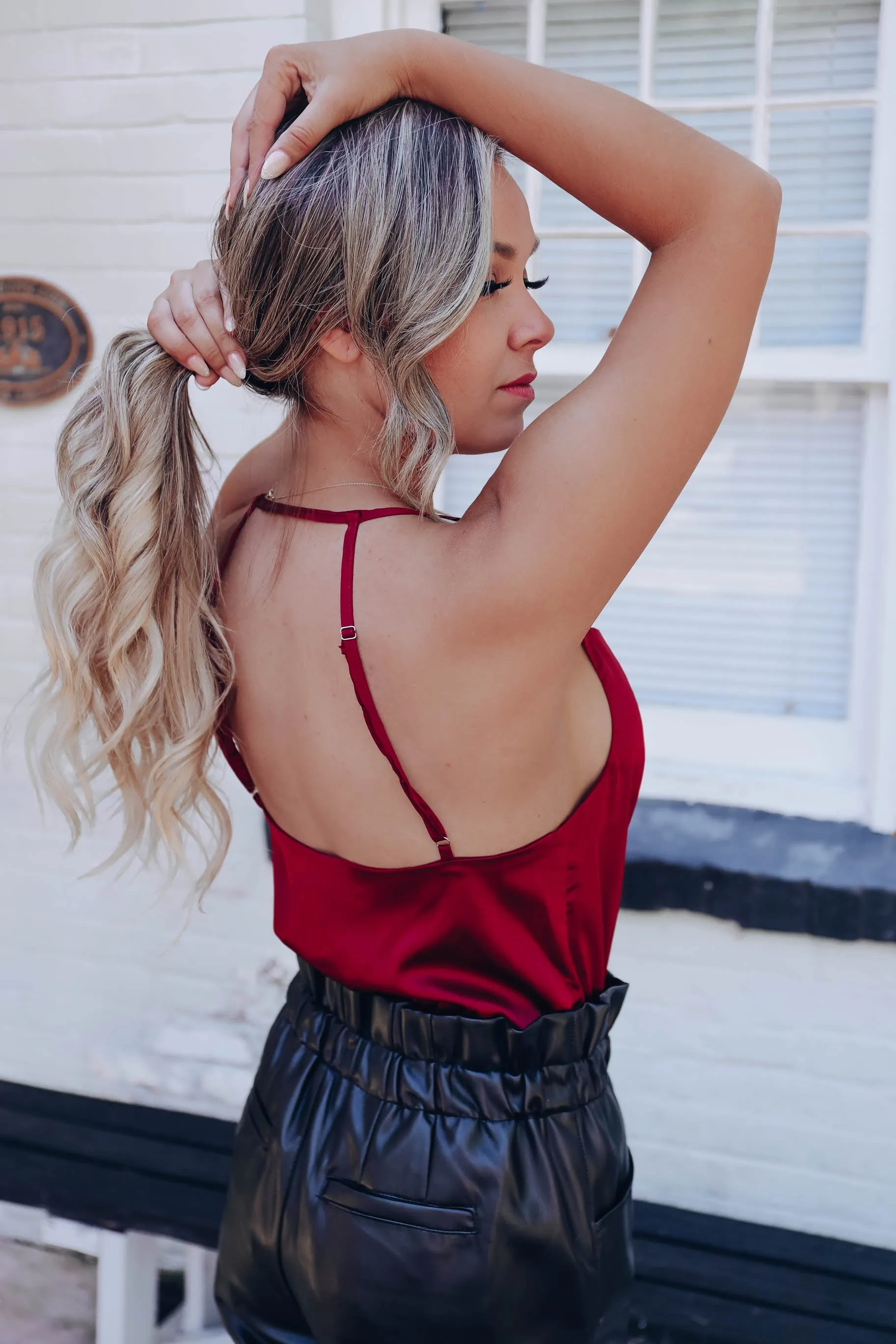 Stellar Satin Bodysuit - Wine