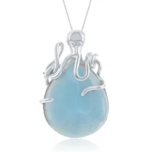 Sterling Silver Octopus and Blue Larimar Necklace (92150)