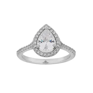 Sterling Silver Pear Cubic Zirconia Halo Ring