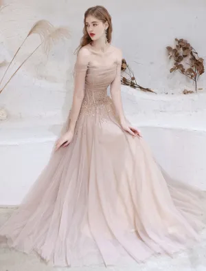 Stunning Evening Dress Nude Color A Line Bateau Neck Floor Length Sequins Formal Party Dresses Pageant Dress