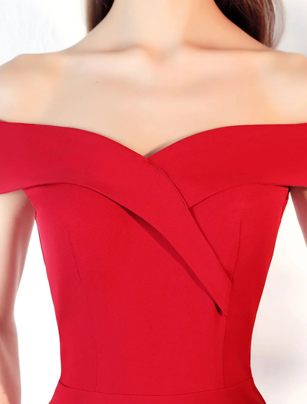 Stunning Evening Dresses Burgundy Off The Shoulder evening dress Satin Floor Length Formal Party Dress wedding guest dress