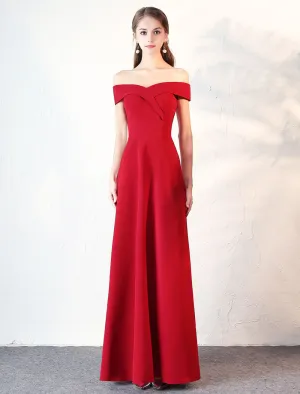 Stunning Evening Dresses Burgundy Off The Shoulder evening dress Satin Floor Length Formal Party Dress wedding guest dress