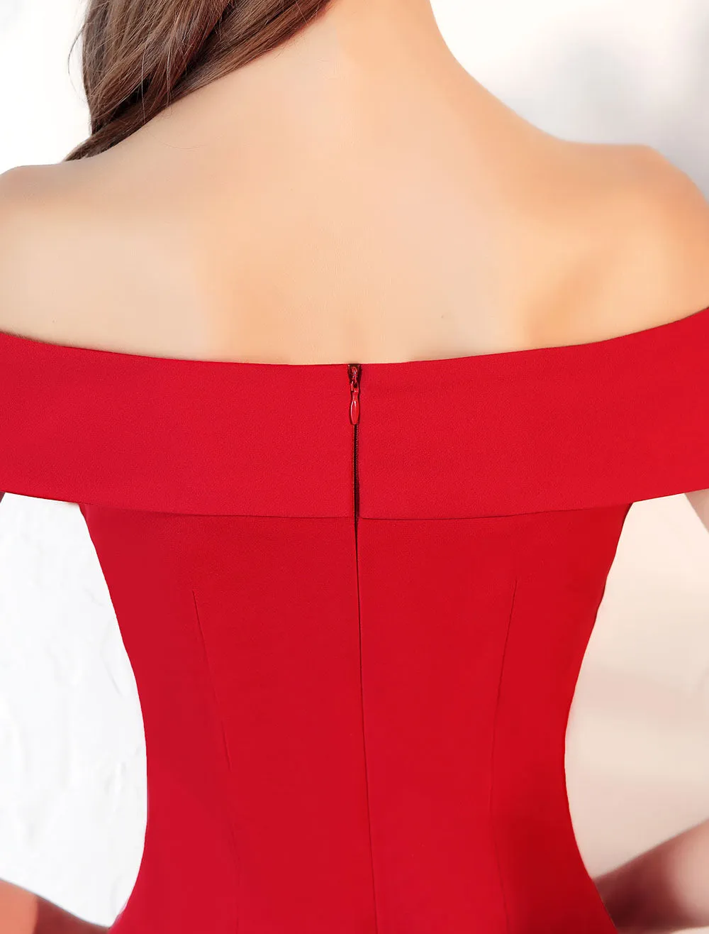 Stunning Evening Dresses Burgundy Off The Shoulder evening dress Satin Floor Length Formal Party Dress wedding guest dress