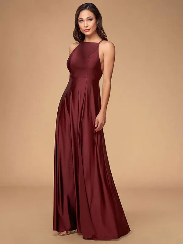Stunning Women Evening Dress Burgundy A Line Criss Cross Lycra Spandex Formal Dinner Dresses