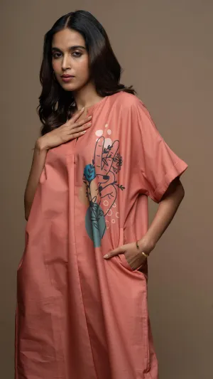 Subtle Coral Peace Messenger Shirt Dress