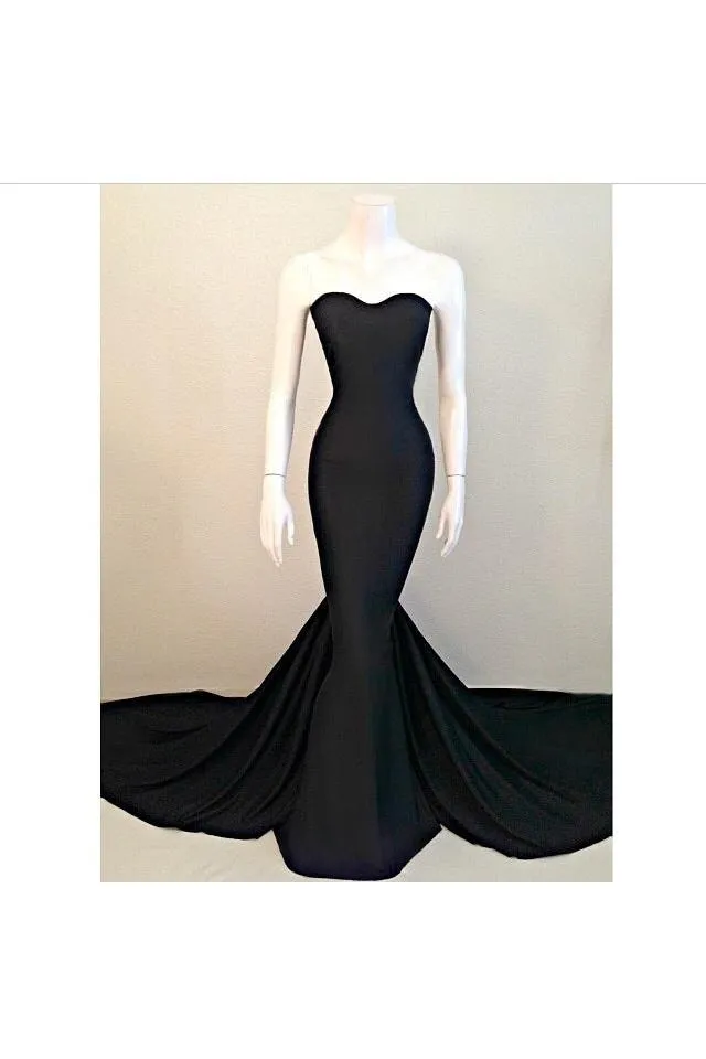 Sweetheart Black Trumpet New Arrival Evening Dresses Hottest Elegant Court Train Party Dresses