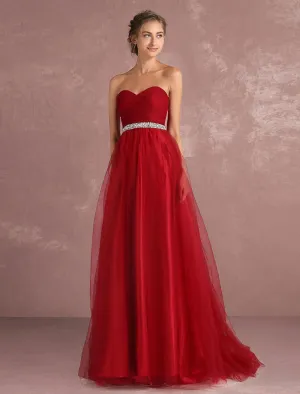 Sweetheart Sleeveless Rhinestones Sash A Line Party Dress With Train