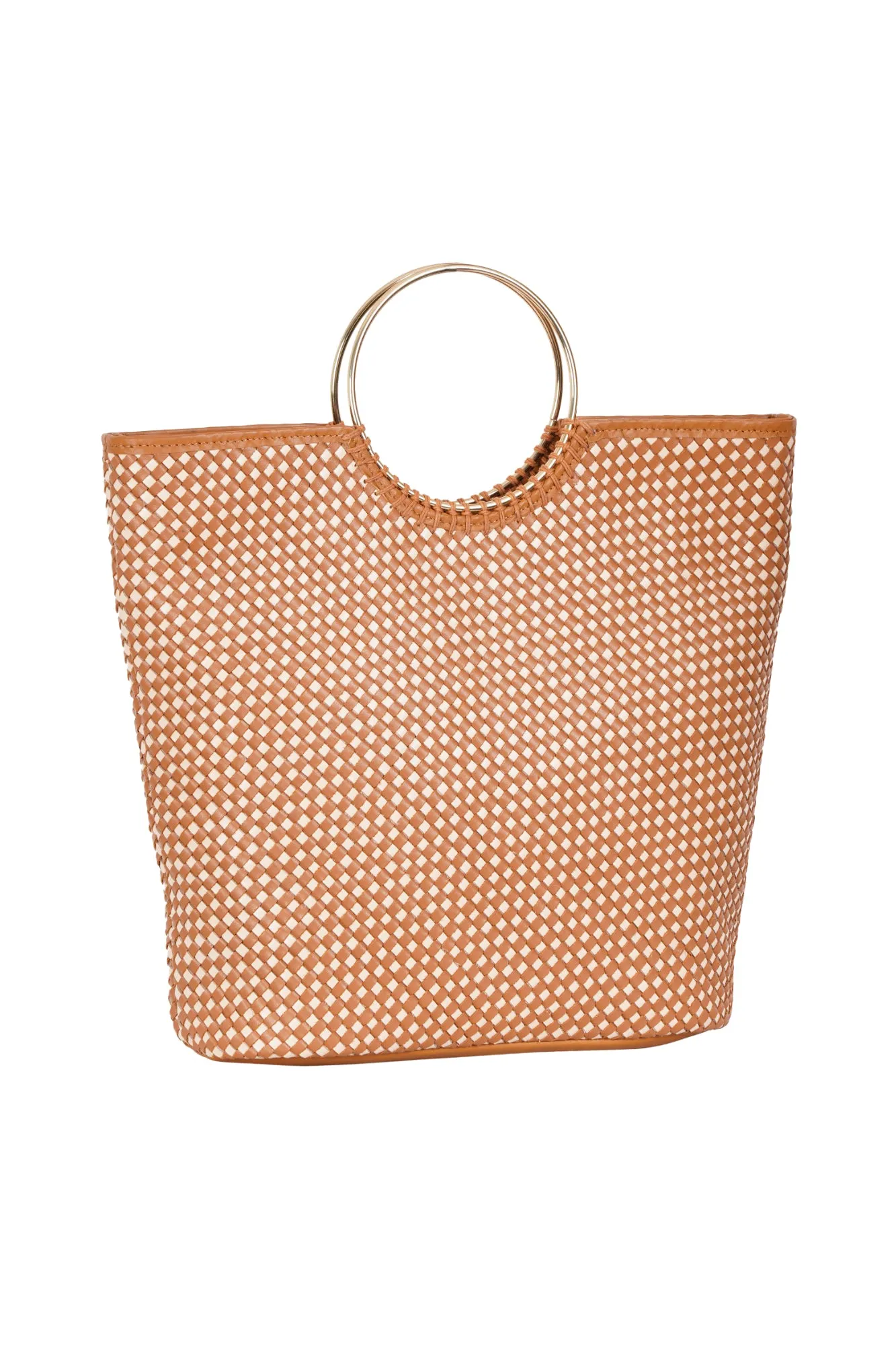 Tan & Cream Leather Woven Ring Tote