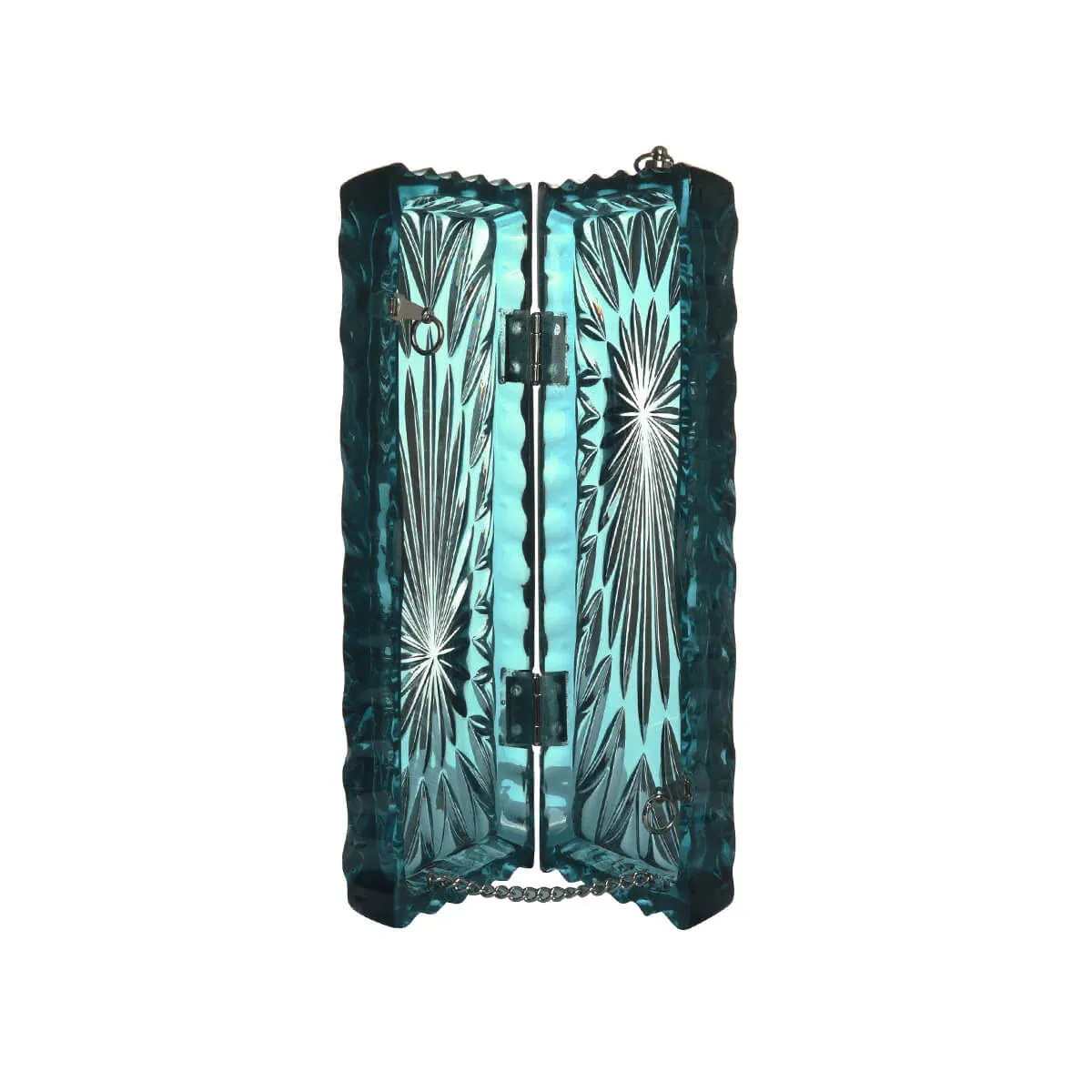 Teal Hand Carved Resin Long Rectangular Clutch