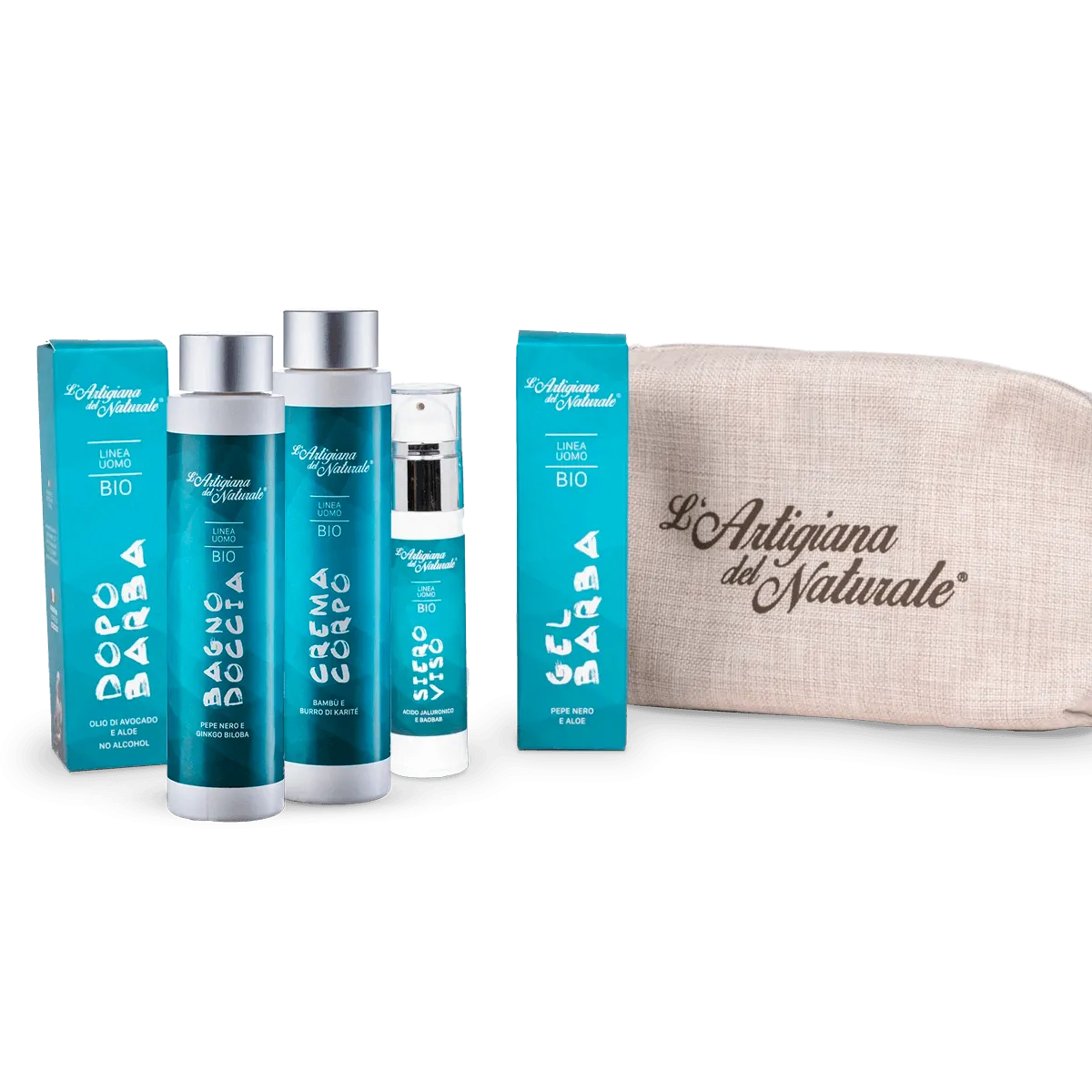 The artisan of the natural clutch bag with organic products complete men's line