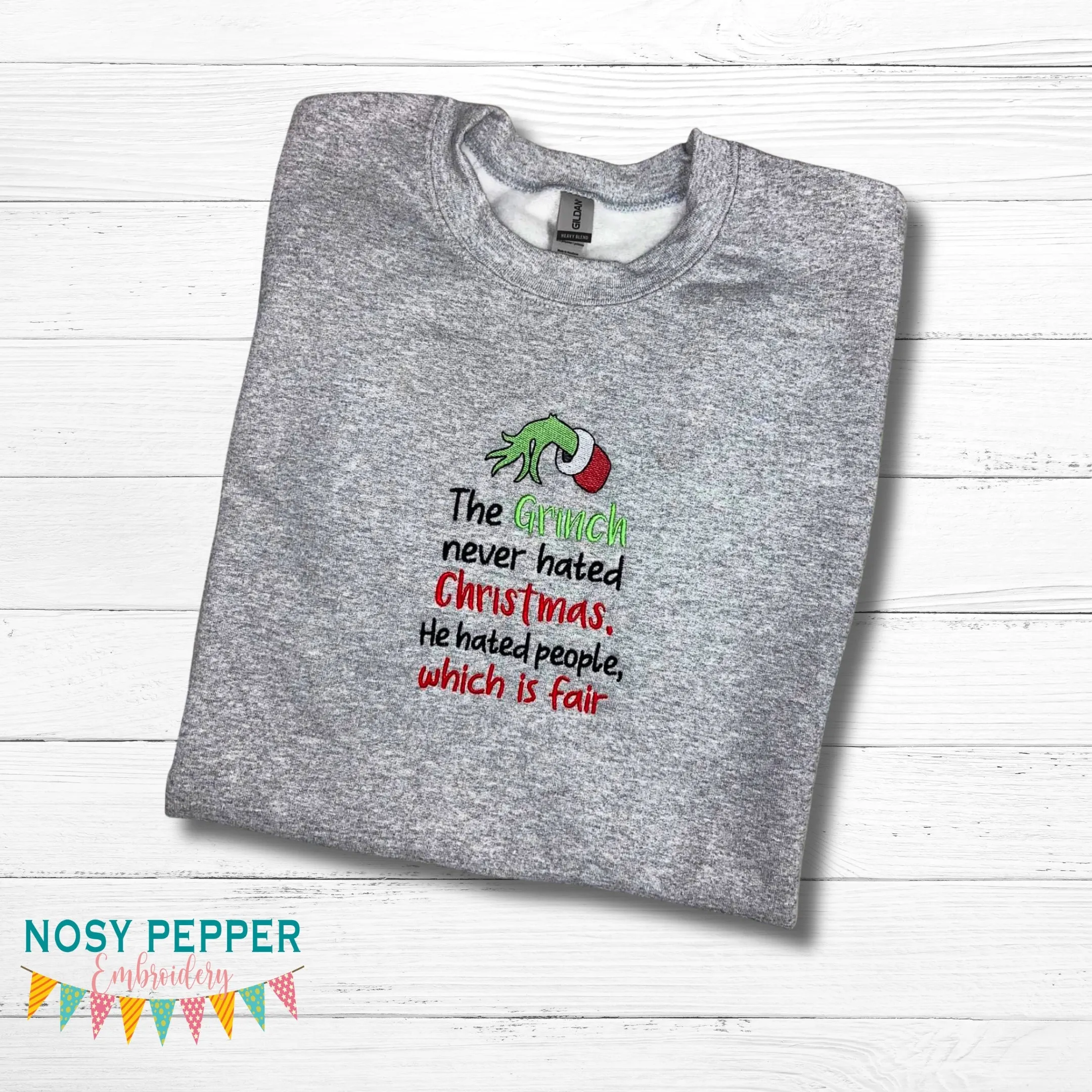 The Grinch Never Hated Christmas machine embroidery design (4 sizes included) DIGITAL DOWNLOAD