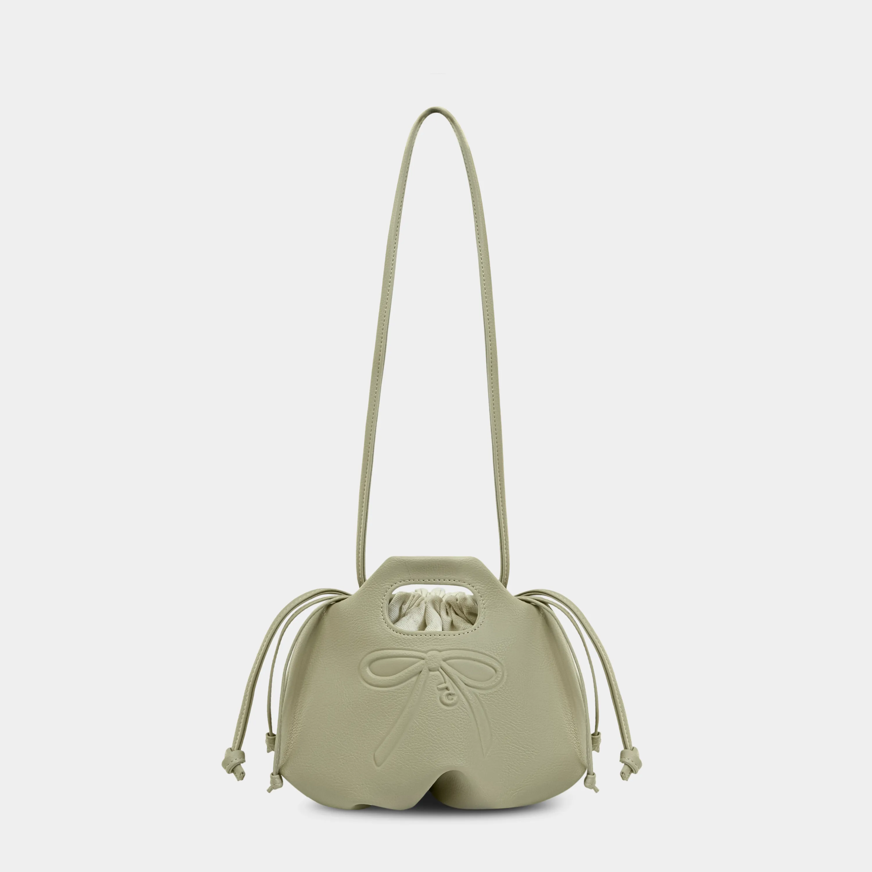 Túi xách MINI FLOWER DRAWSTRING màu Beige sáng Vân hạt