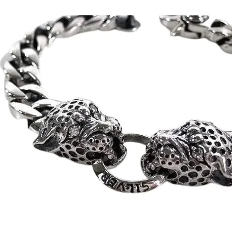 Tiger Head Sterling Silver Mens Bracelet